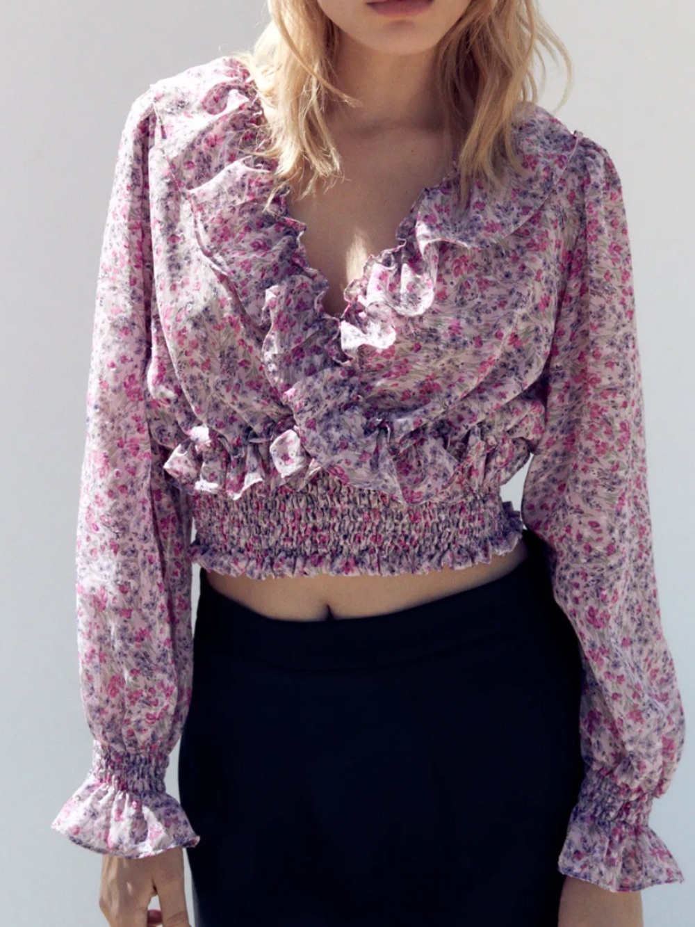 Zara Pink Floral Ruffle Crop Top